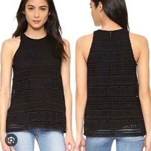 VINCE Black Crochet Tank Top